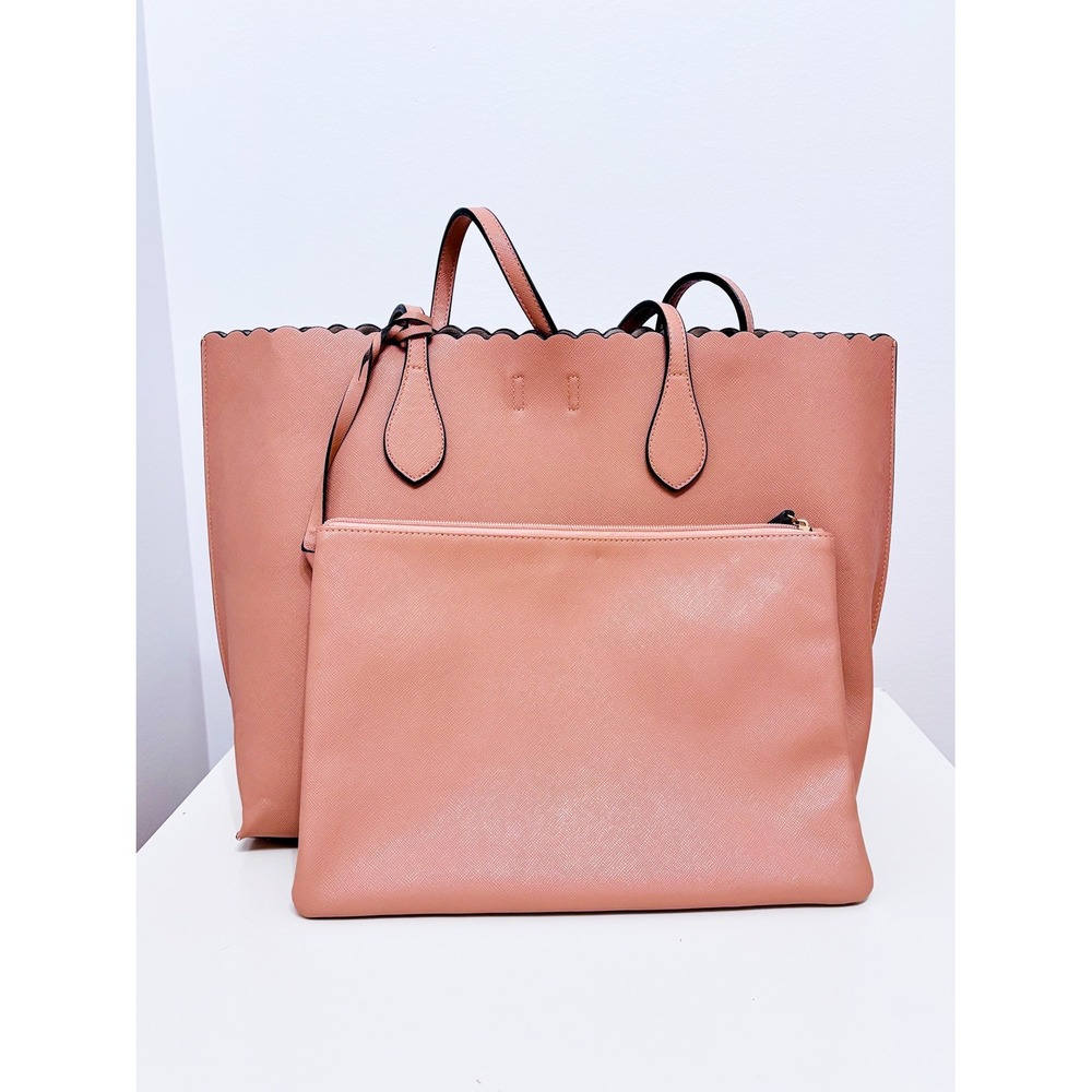 H&M Dusty Pink Large Tote Bag Scalloped Trim Removable Pouch